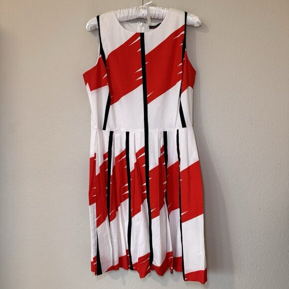 Vince Camuto Stripe Red Black white Midi Dress Size 8 Fit And Flare - Picture 2 of 8